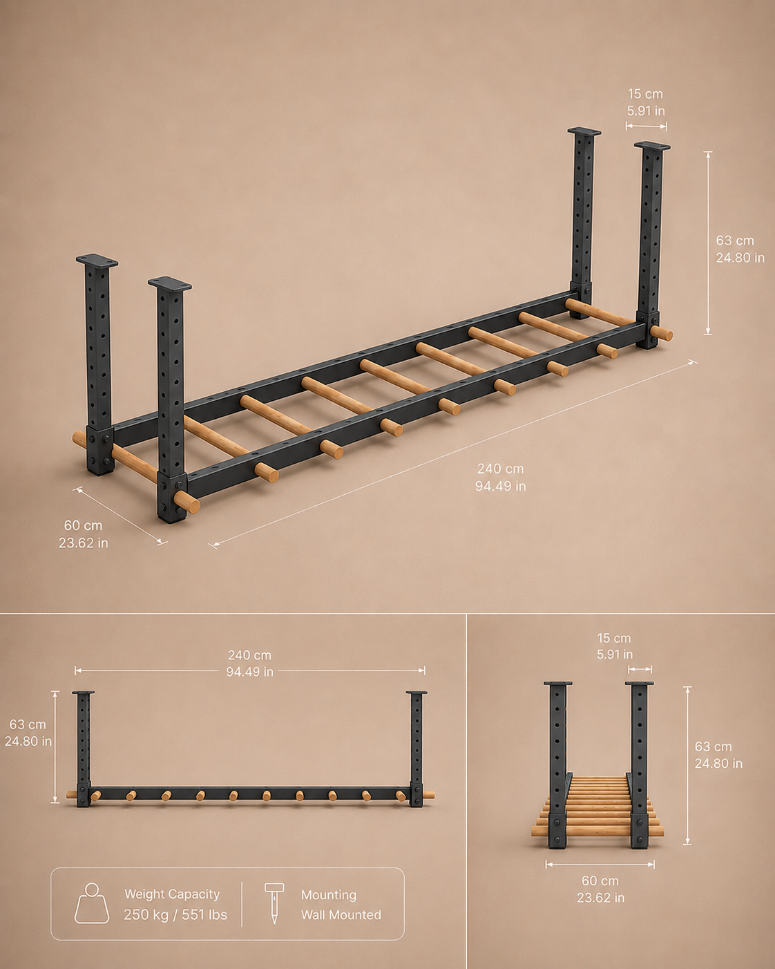 Calineo Apex Climber dimensions (7.5ft Black)