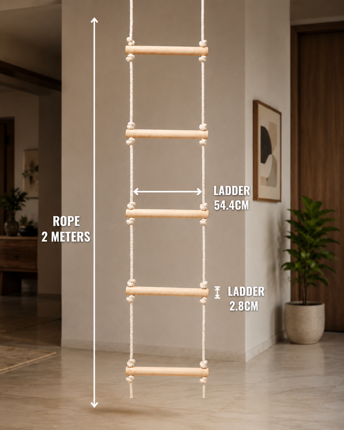 Climb Ladder dimensions — 2 m rope, 54.4 cm rungs