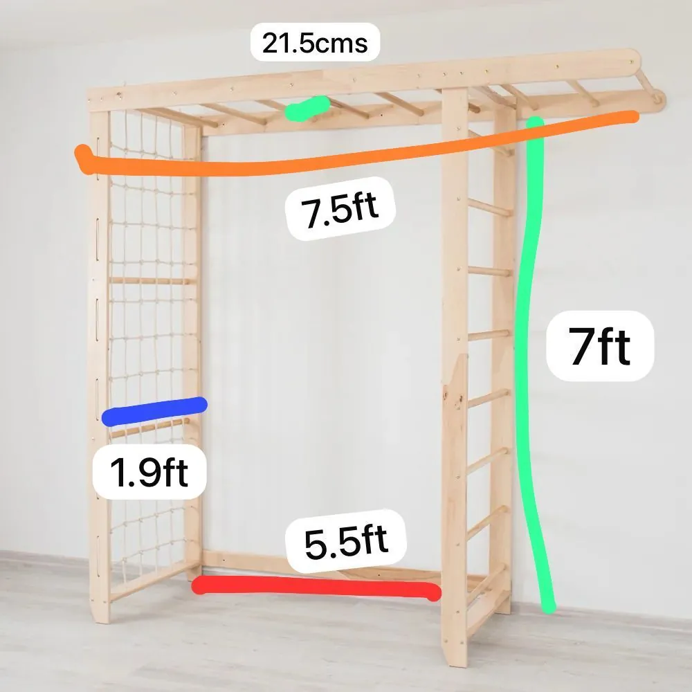 Titan Tower Dimensions - 7ft height, 7.5ft top bar, 5.5ft length
